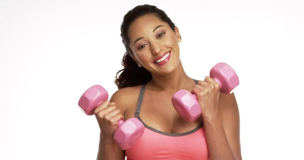Mexican Woman Working Out Weights — Stock Photo, Image
