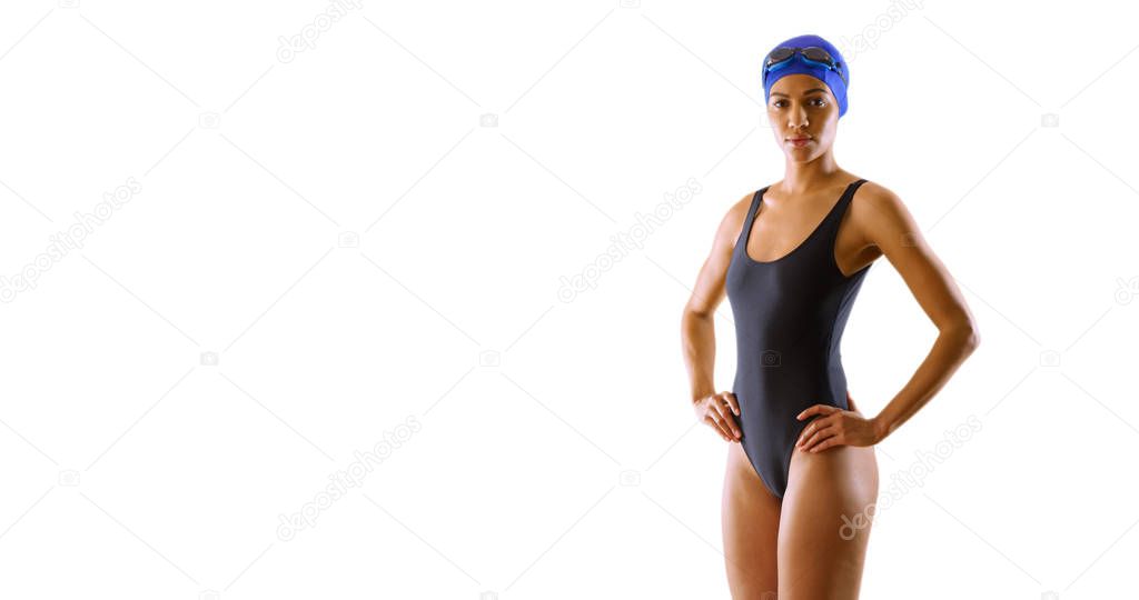 Active swimmer isolated on white background