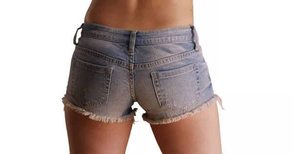 Vista Trasera Cerca Mujer Que Usa Pantalones Cortos Mezclilla Para —  Fotos de Stock