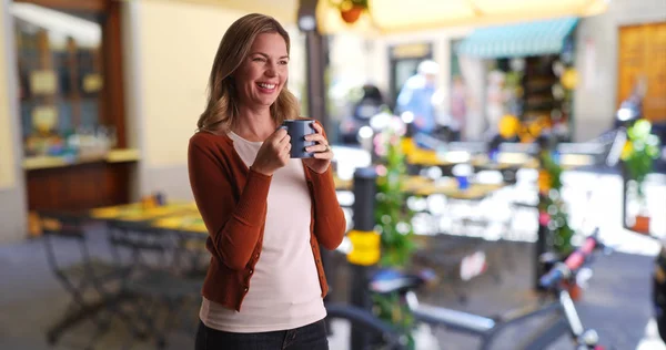 Portrait Calm Relaxed Woman Drinking Coffee — Stock Photo, Image