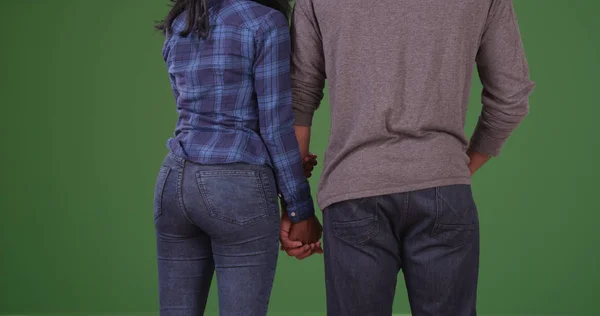 Rückansicht Eines Jungen Schwarzen Paares Das Händchen Hält Auf Grünem — Stockfoto
