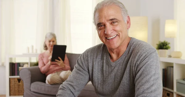 Handsome Senior Man Smiling Camera — Stock Photo, Image