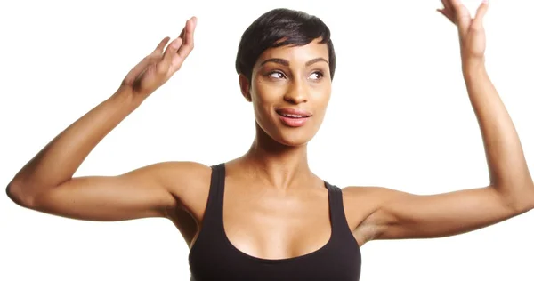 Mujer Negra Bailando Sobre Fondo Blanco — Foto de Stock