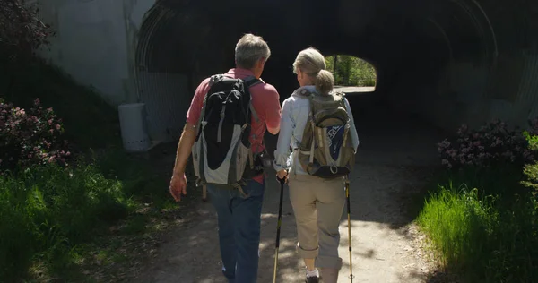 Bir Üzerinde Backpacking Üst Düzey Beyaz Çift — Stok fotoğraf