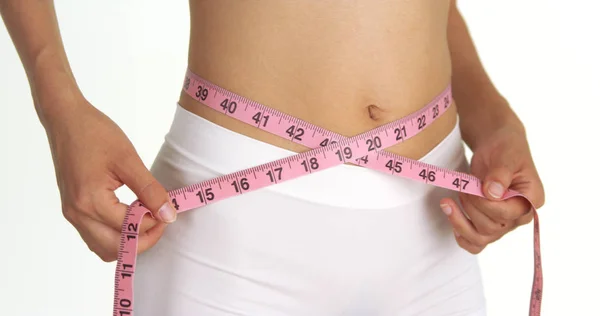 Closeup Slim Woman Measuring Waist — Stock Photo, Image