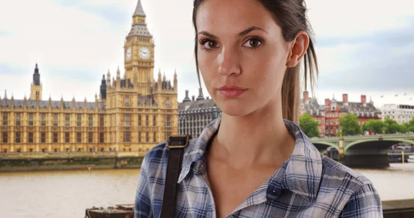 Beautiful Young Lady Her 20S Wearing Casual Clothes Big Ben — Stock Photo, Image