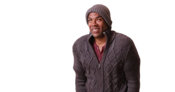 African American Man Stands Trembling White Background — Stock Photo, Image