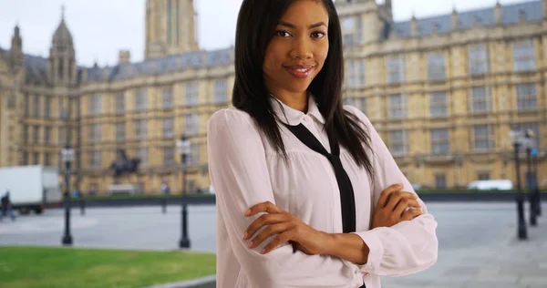 Mulher Negra Viagem Negócios Londres Fazendo Uma Visita Palácio Westminster — Fotografia de Stock