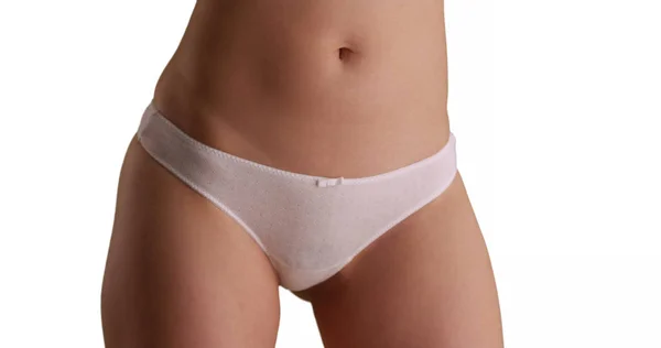 Close Mulher Milenar Vestindo Roupa Interior Branca Para Espaço Cópia — Fotografia de Stock