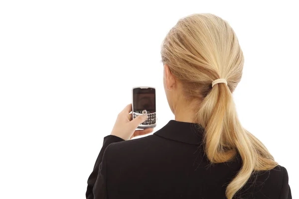 Bakifrån Porträtt Unga Företag Flicka Sms Mobiltelefon — Stockfoto