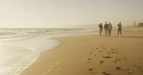 Grupo Amigos Caminando Juntos Por Playa — Foto de Stock