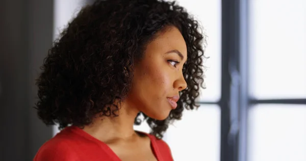 Young Black Lady Deep Thought Indoor Setting — Stock Photo, Image