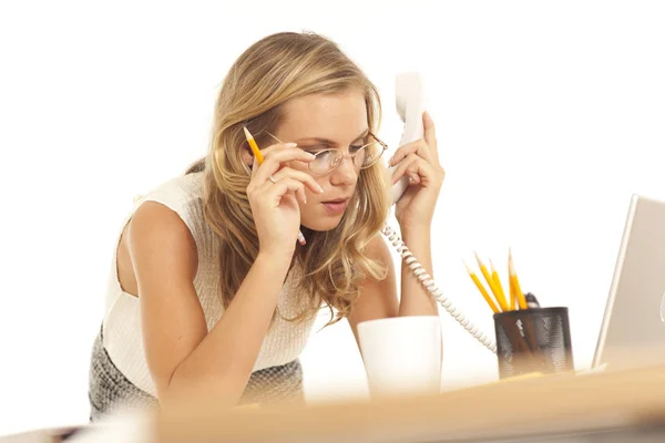 Zakenvrouw Arbeidsongevallen Geïsoleerd Witte Achtergrond Stockfoto