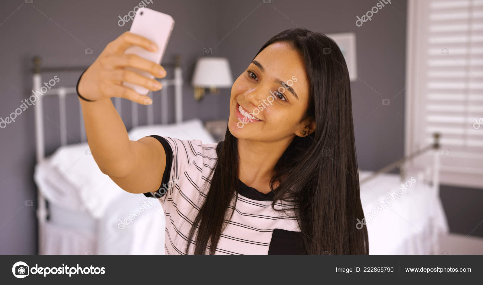 Cute Teen Takes Selfie Her Bedroom Stock Photo C Mark