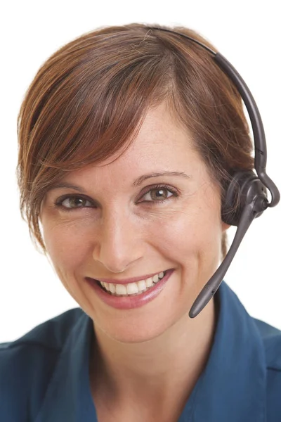 Ritratto Giovane Donna Sorridente Telemarketer — Foto Stock