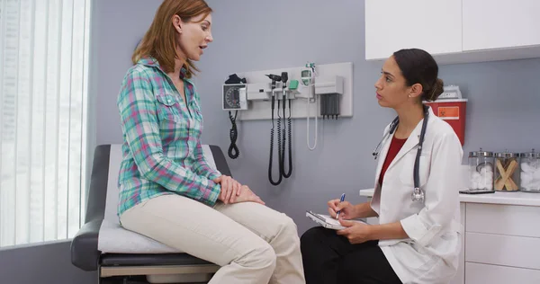 Mid Aged Caucasian Woman Consulting Doctor Future Health Condition — Stock Photo, Image