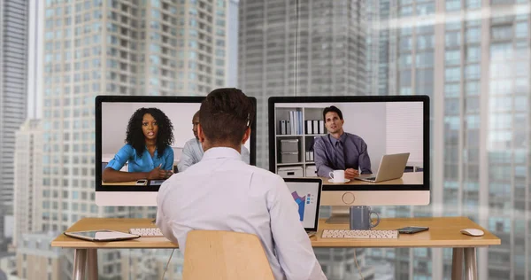 Succesvolle Groep Van Zakenpartners Hebben Van Internet Gebaseerde Web Conferentie — Stockfoto