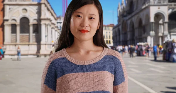 Närbild Trevlig Tusenåriga Kvinna Touring Venedig Italien — Stockfoto