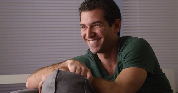 Happy Guy Sitting Couch — Stock Photo, Image