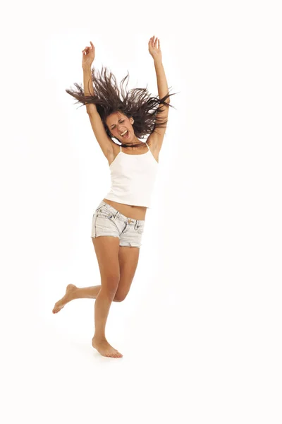 Roztomilá Mladá Energická Dívka Tančí Skákání — Stock fotografie