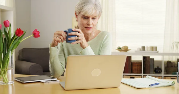 Ältere Frau Laptop Computer Schreibtisch Lächelnd — Stockfoto