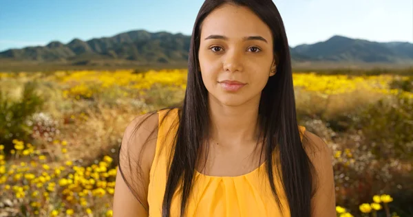 Una Giovane Ragazza Felice Posa Ritratto Sul Campo — Foto Stock