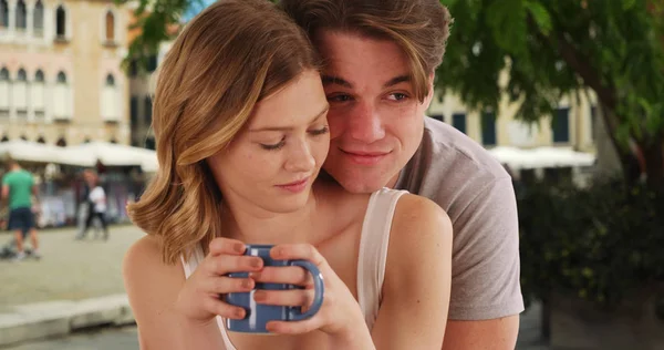 Affectionate Young Couple Enjoying Coffee Venice — Stock Photo, Image