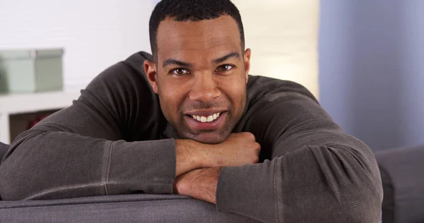 Smiling Black Man Resting Couch — Stock Photo, Image