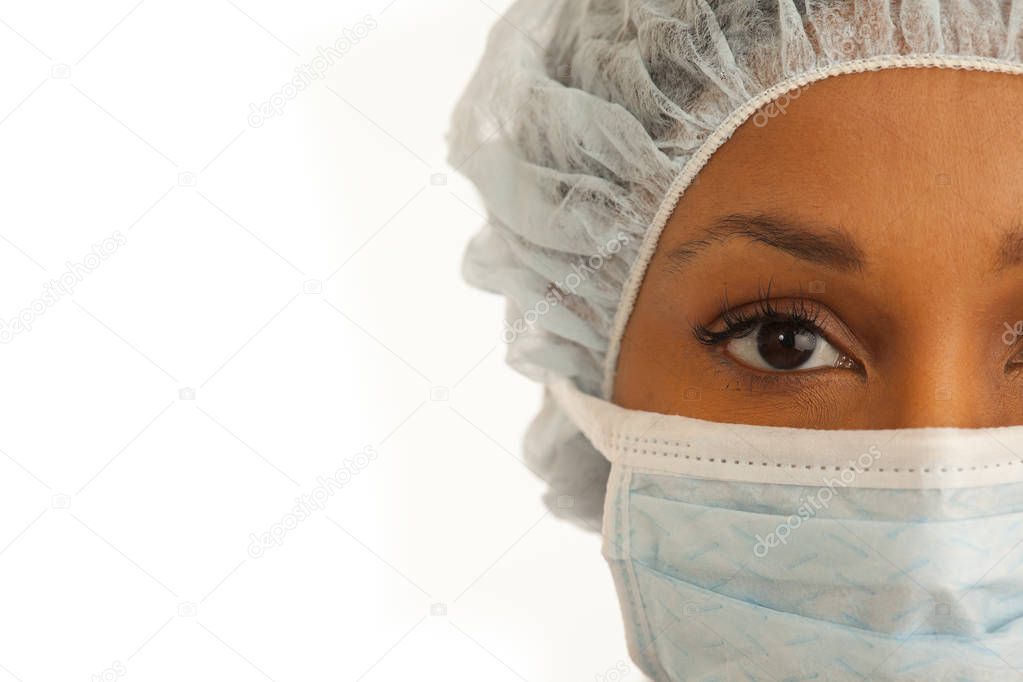 Tight shot of young African female surgeons face