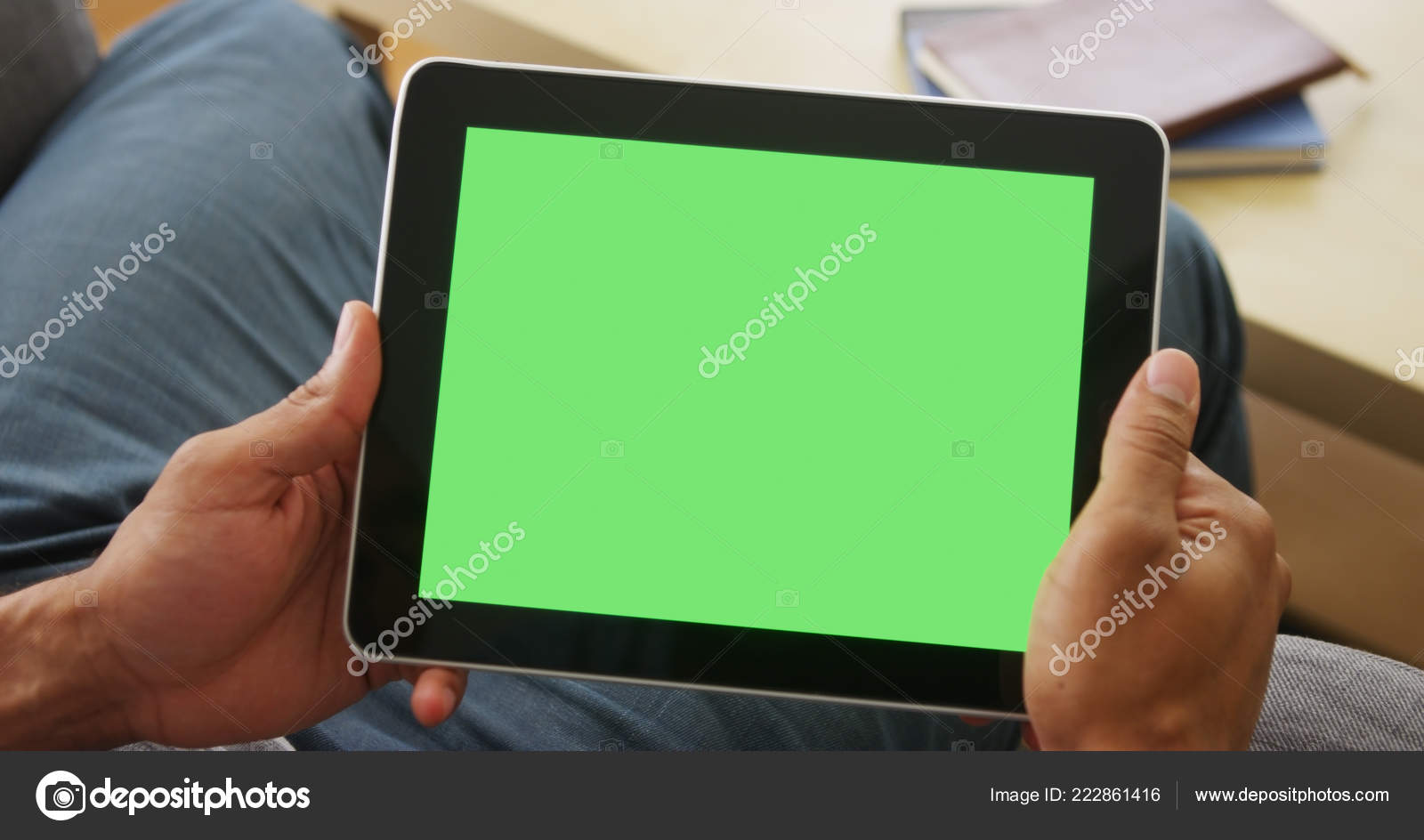 Closeup Tablet Greenscreen Stock Photo by 222861416