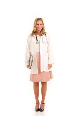 Tıbbi grafik izole beyaz arka plan üzerinde tutan doktor 