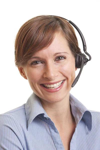 Ritratto Giovane Donna Sorridente Telemarketer — Foto Stock