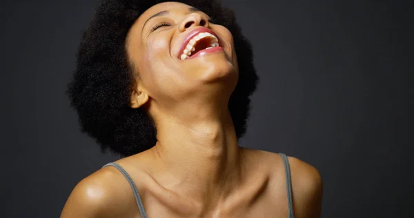 Slow Pan Casual Black Woman Laughing Smiling — Stock Photo, Image
