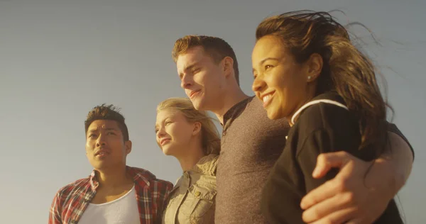 Feliz Grupo Amigos Mirando Océano — Foto de Stock