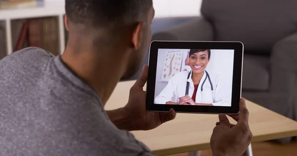 Black Man Talking Doctor Tablet — Stock Photo, Image