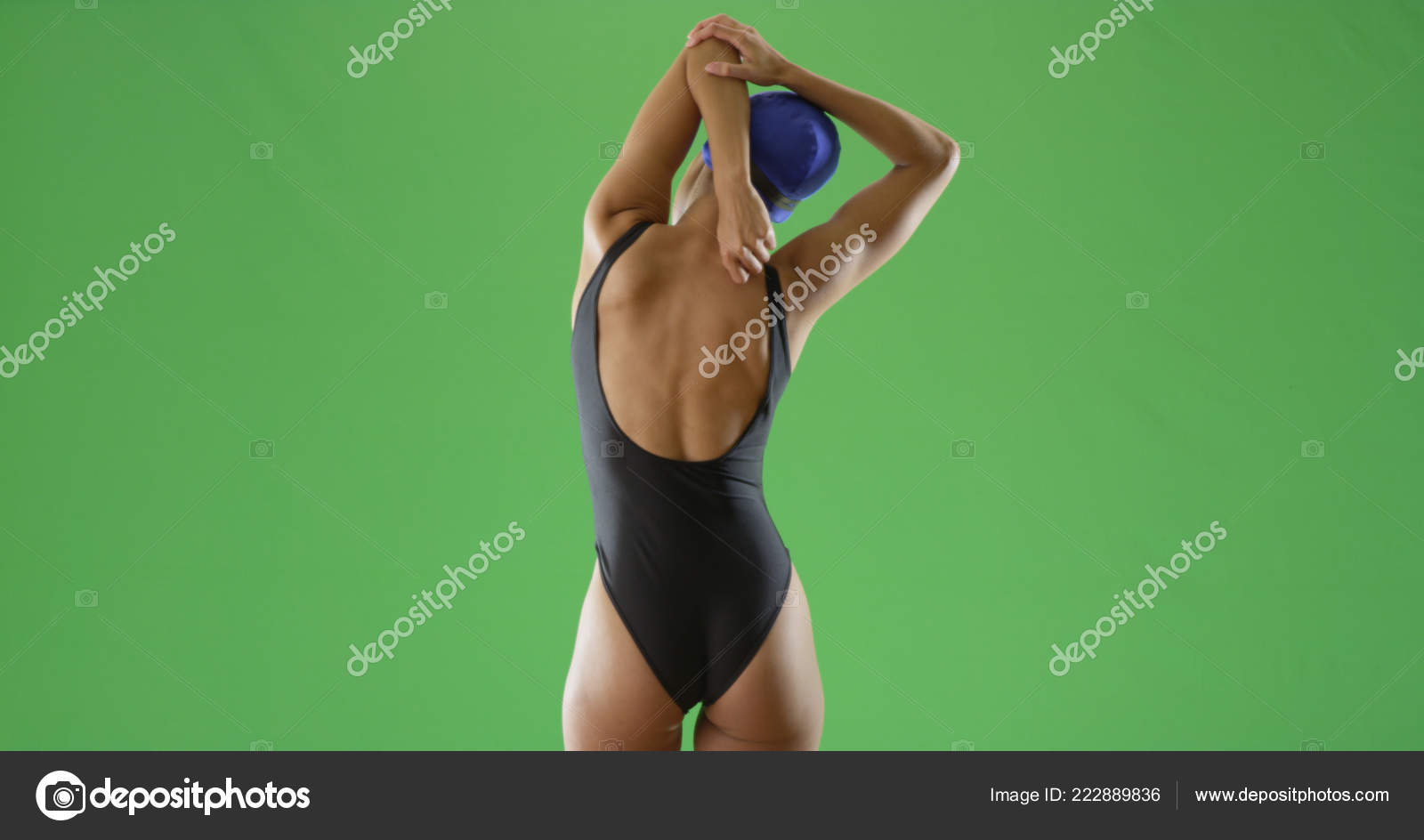 Young Black Woman Stretches She Swims Green Screen Stock Photo By C Mark Rocketclips Com