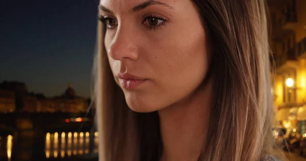 Close Millennial Girl Her 20S Looking Pensive Florence Italy — Stock Photo, Image