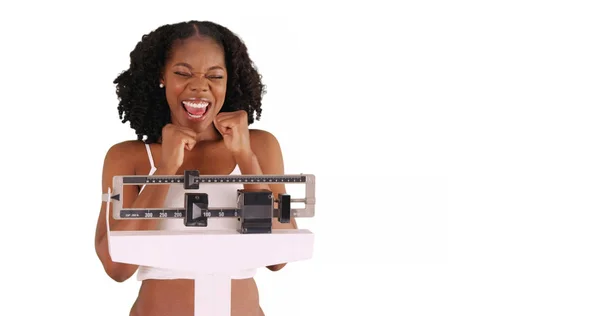 Çekici Siyah Kadın Mutlu Bir Şekilde Kendini Boşaltmak Ile Studio — Stok fotoğraf