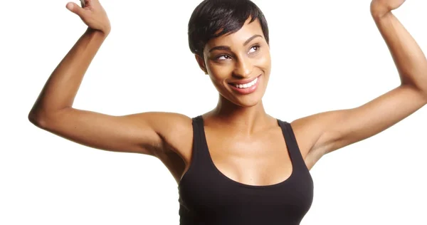 Mujer Negra Bailando Sobre Fondo Blanco — Foto de Stock