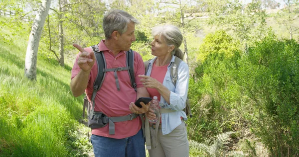 Mature white couple lost on a hike