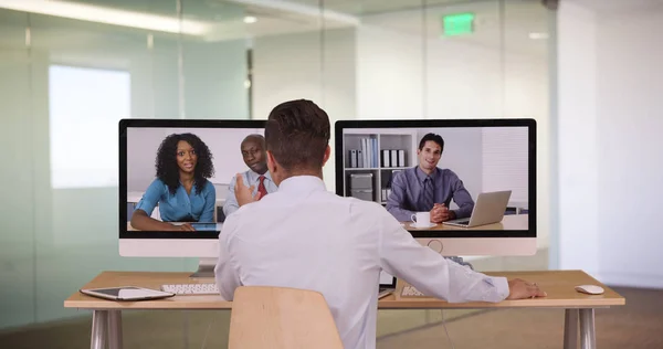 Diverse Group Business Associates Having Internet Based Web Conference Video — Stock Photo, Image