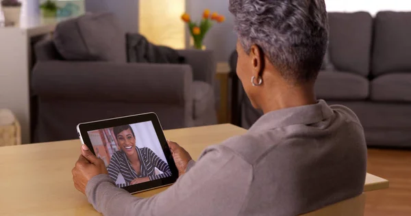 African Grandma Video Chatting Tablet — Stock Photo, Image