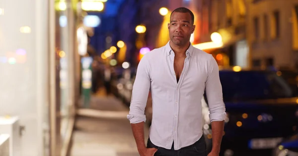 Young African American Male Looking Shops City Sidewalk — Stock Photo, Image