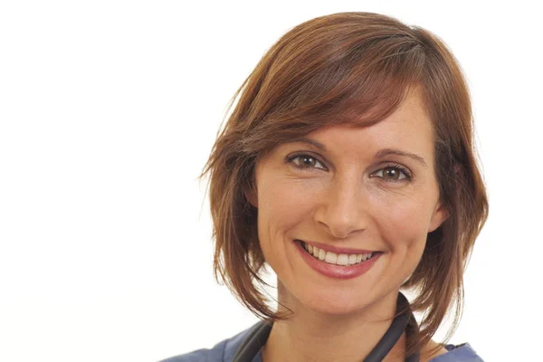 Portrait Smiling Young Woman Doctor Scrubs — Stock Photo, Image