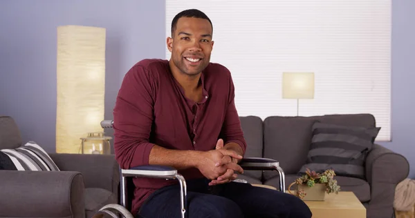 Happy African Man Sitting Wheelchair Smiling — Stock Photo, Image