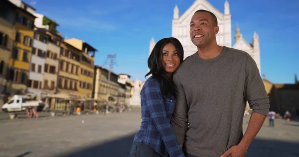 Youthful Loving African American Male Female Exploring Florence Italy — Stock Photo, Image