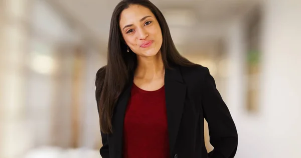 Latina Businesswoman Poses Portrait Her Office Hallway — Stock Photo, Image