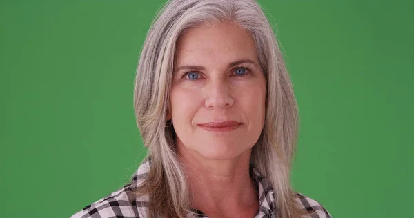 Closeup Mid Aged Caucasian Woman Greenscreen — Stock Photo, Image