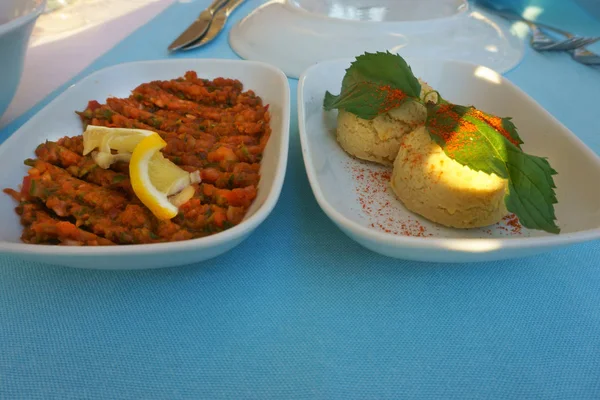 Orientaliska Friska Hummus Vegetarianmat Restaurang — Stockfoto