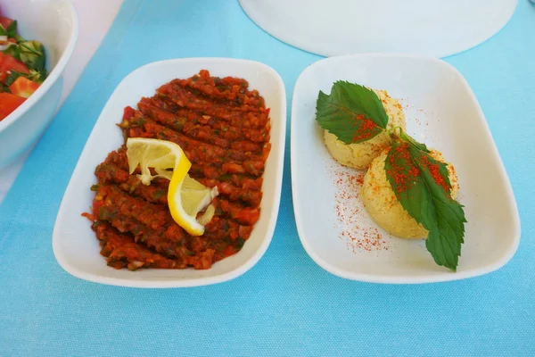 Orientaliska Friska Hummus Vegetarianmat Restaurang — Stockfoto